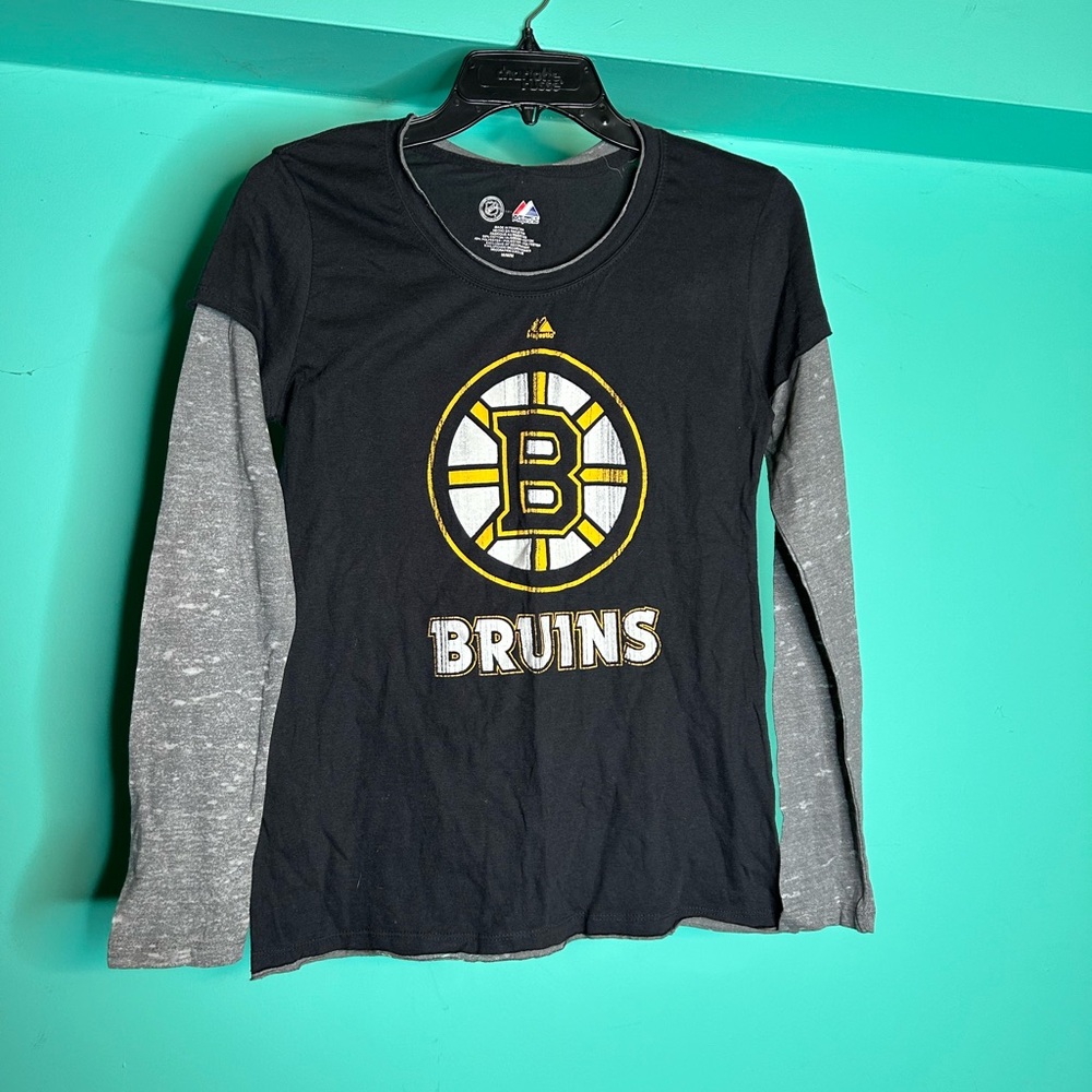Majestic Bruins Kids Long Sleeve Shirt - Black and Gray
